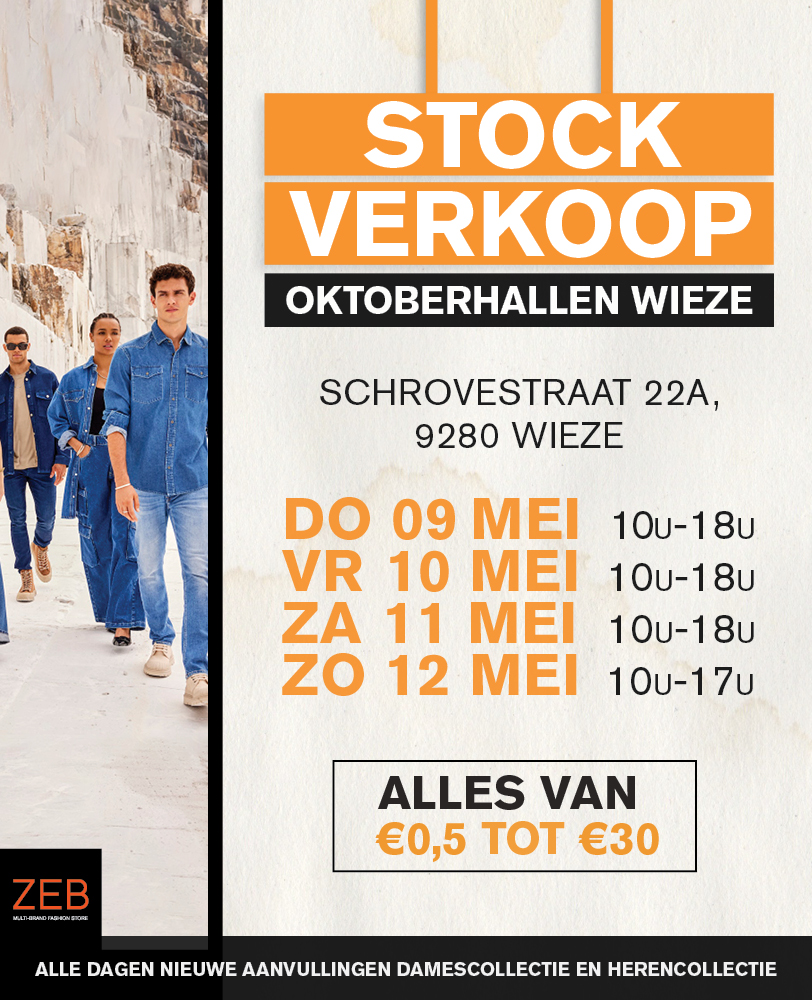 Outlet fabrieksverkoop uitverkoop van ZEB in de Oktoberhallen in Wieze in mei 2024